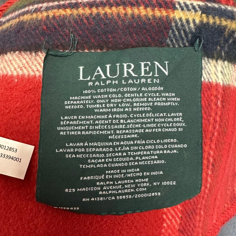 Lauren Ralph Lauren Holiday Plaid Cotton Fleece‎ Throw Blanket Red 57 x 70